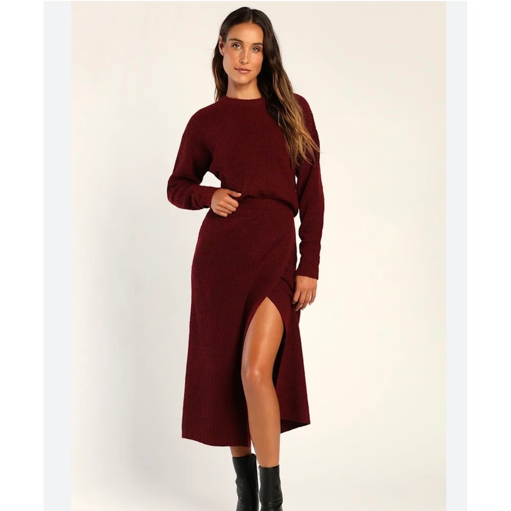 Lulus Burgundy Waffle Knit  Sweater XL Maroon